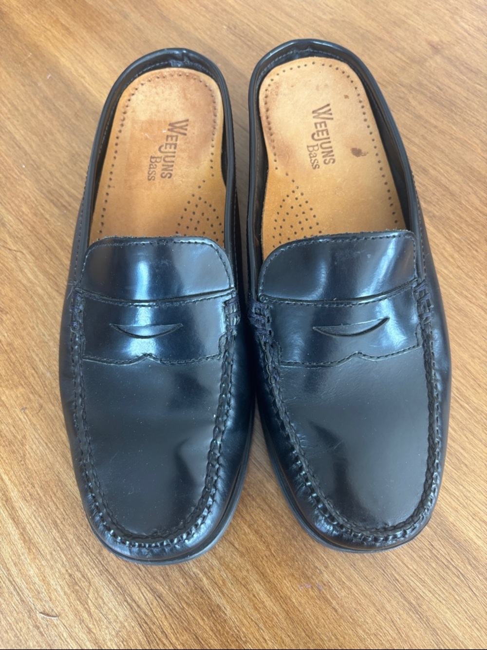 Bass Black Leather Penny Loafers for Women - unique slip-on/mule/clog style!